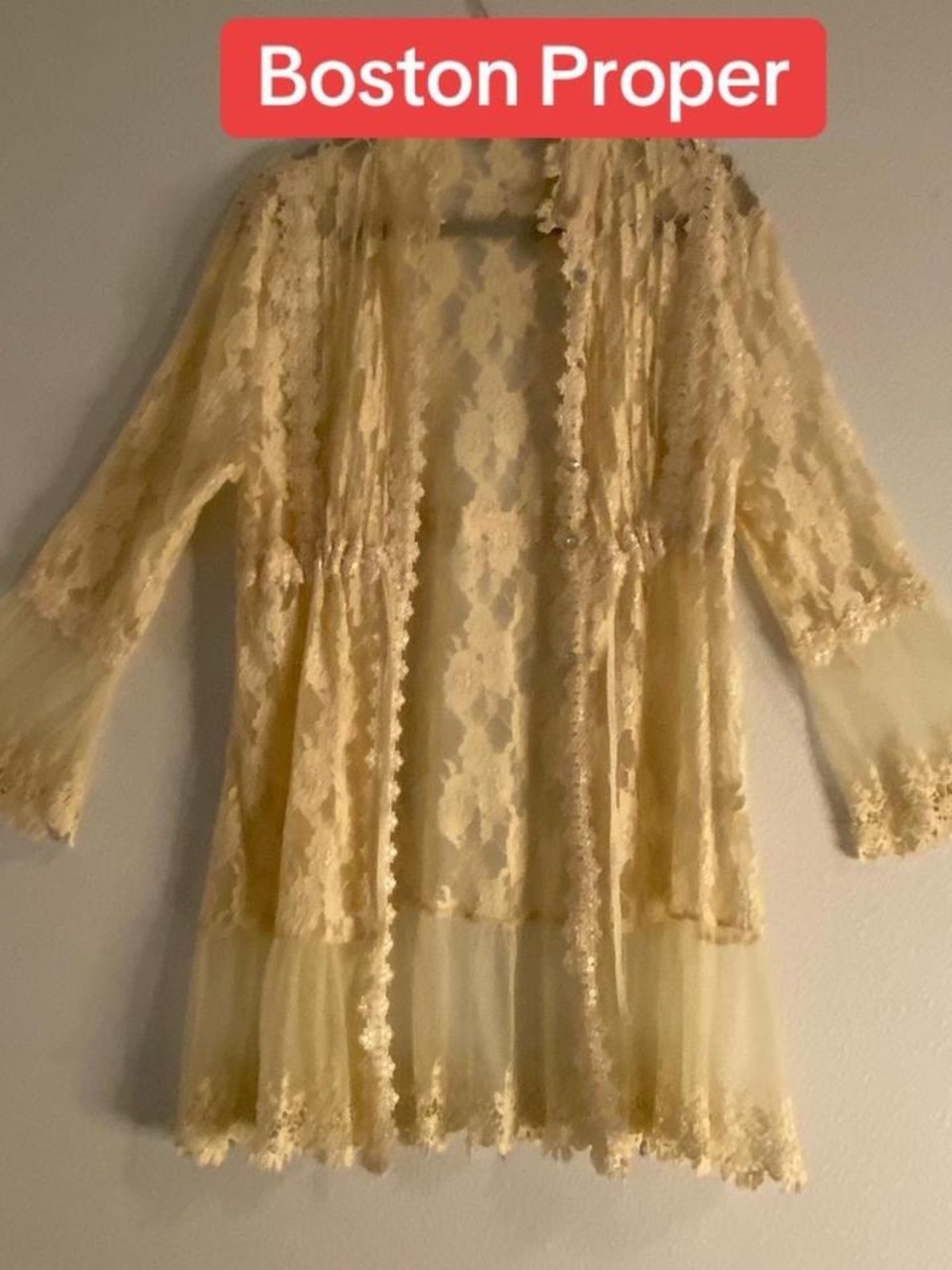 Boston Proper Cream Lace Duster